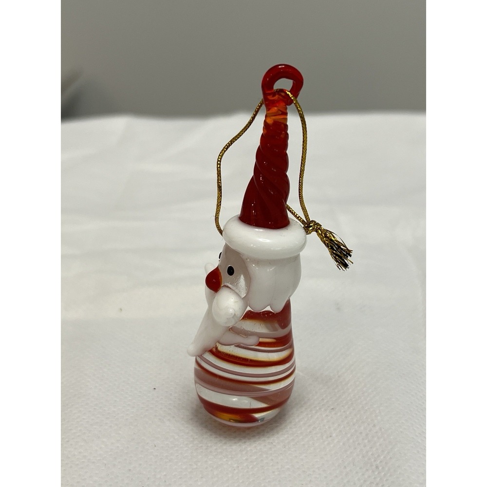 Art Glass Santa Christmas Ornament Red White Swirl Hand Blown Holiday Kitsch Vtg - Picture 4 of 9